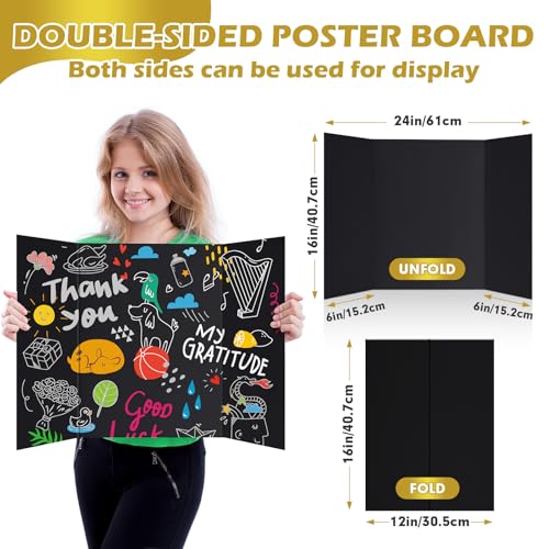 TUXIYA Trifold Poster Board,24P 24"x 16" Black Corrugated Poster Boards - color: Black, size: 24P