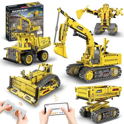 5 in 1 STEM RC Robot Building Kit, 555 PCS APP & Remote Control Robot Toys for Kids Age 6 7 8 9 10 11 12+, Engineering Science Coding Robotic Toys Birthday Gifts for Boys & Girls - color: Yellow