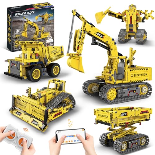5 in 1 STEM RC Robot Building Kit, 555 PCS APP & Remote Control Robot Toys for Kids Age 6 7 8 9 10 11 12+, Engineering Science Coding Robotic Toys Birthday Gifts for Boys & Girls - color: Yellow
