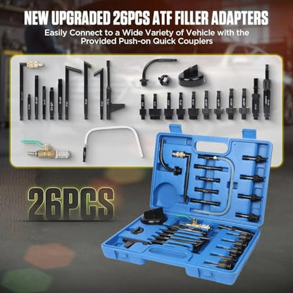 10L Pneumatic Transmission Fluid Pump Kit with 26PCS ATF Adapters, Automatic Oil Extractor & Dispenser Transmission Fluid Transfer Pump Set, Transmission Fill Adapters for ATF Filling System - size: 10L(2.64 Gallons)+26PCS