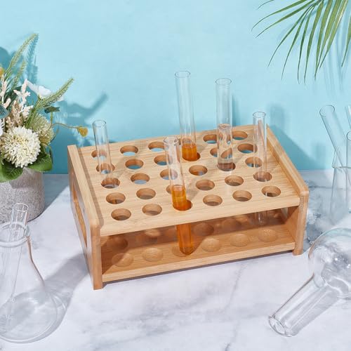 UNICRAFTALE Wood Test Tube Rack 30-Holes Rectangle Lab Rack Cylinder Tube Display Racks 22mm Diameter Lab Supplies Tubes Holder Rollerball Perfume Organizer for Chemistry Laboratory 9.4x6.3x3.7 Inch - size: 23.8x16x9.5cm