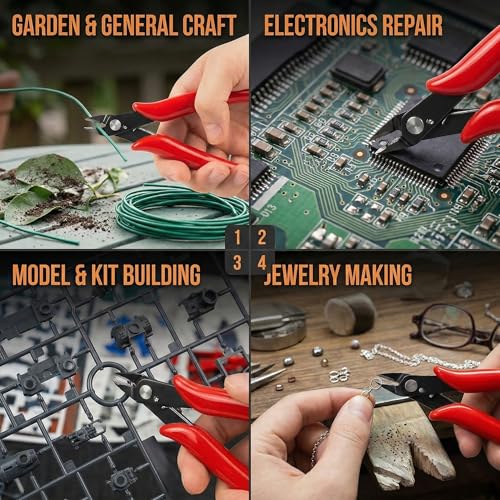 Precision Flush Cutter: 5-Inch Micro Wire Clipping Tool for Jewelry Making, DIY Crafts, and Electronics - Professional Mini Side Snips for Plastic Models, Zip Ties, and Hobby Projects (Red) - color: Red