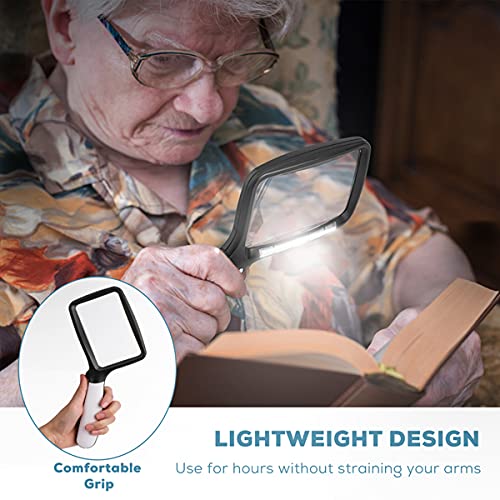 Folding Handheld Magnifying Glass with Light, 5X Large Rectangle Reading Magnifier with Dimmable LED for Seniors with Macular Degeneration, Newspaper, Books, Small Print, Lighted Gift for Low Visions - color: Black White