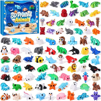 JOICEE 108Pcs Mini 3D Printed Animals Articulated Flexible Fidget Toys - color: Blue