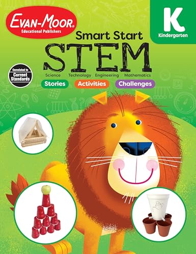 Evan-Moor Smart Start STEM Workbook, Kindergarten, Science, Technology, Engineering, Math, Hands On Activities, Problem Solving, Critical Thinking, Fine Motor Skills, Sequencing, Animals, Homeschool