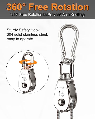 10 Pcs M15 Single Pulley Block 304 Stainless Steel Lifting Pulley - style: 10*M15 Pulley/Hook