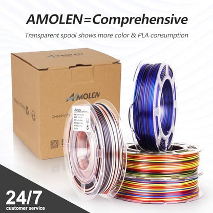 AMOLEN Silk PLA 3D Printer Filament Bundle, Shiny Multicolor Rainbow PLA Filament 1.75mm Pack, Fast Color Change PLA 3D Printing Filament for Most FDM 3D Printer, 200g X 4 Spools - color: Black Pink White/ Blue Red Yellogreen/Black Red Yellow/Blue Purple