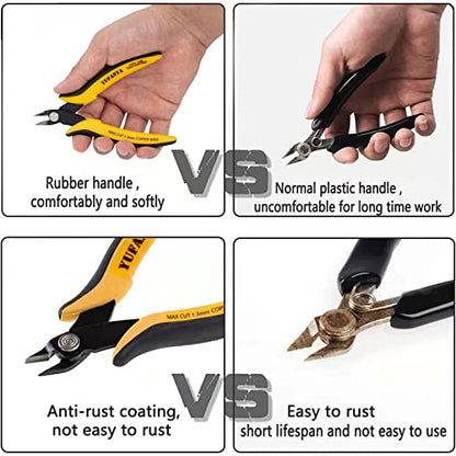 Micro Flush Cutter,Ultra Sharp Micro Wire Cutter Side Cutter with Internal Spring & Soft Rubber Handle,Diagonal Cuting Pliers for Electronics,jewelry making,Plastic,Zip Ties,Yellow & Black - size: 2 Pack