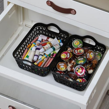 12-Pack Plastic Shallow Storage Baskets Trays, Mini Desktop Basket, Black - size: Small