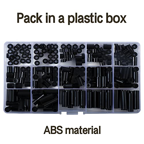 235Pcs Black Round Spacer OD 7mm ID 3.2mm for M3 Screws 15Sizes ABS Non-Threaded Column Standoff Support Spacer Round Straight Tube Plastic Washer Standoff