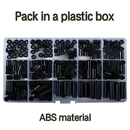 235Pcs Black Round Spacer OD 7mm ID 3.2mm for M3 Screws 15Sizes ABS Non-Threaded Column Standoff Support Spacer Round Straight Tube Plastic Washer Standoff