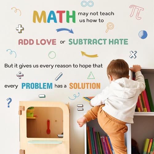 LHIUEM 62pcs Math Wall Stickers Colorful Mathematics Wall Decals Peel and Stick Math Symbols Pattern Kids Stickers Gift Motivational Quotes Wallpapers Problem Solution Sticker for Classroom Nursery - color: Math Wall Sticker