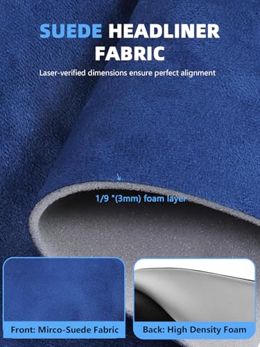 Blue Suede Headliner Fabric - 96" L × 60" W Auto Head Liners, Fabric Tube Packaging with Foam Backing for Cars, Trucks, SUVs, RVs, Boats - Home Repair/DIY Headliner Material - color: Blue, size: 96"L×60"W