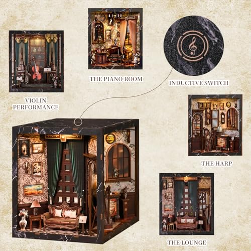 Book Nooks for Adults, DIY Miniature Dollhouse BookNook Kit Gifts - style: Classical Music Room