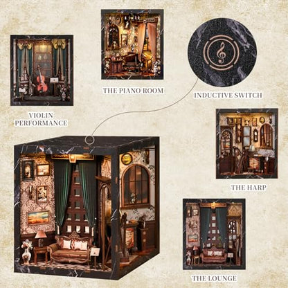 Book Nooks for Adults, DIY Miniature Dollhouse BookNook Kit Gifts - style: Classical Music Room