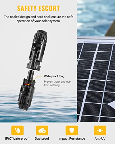 BougeRV 12 PCS Solar Connectors with Spanners Solar Panel Cable Connectors 6 Pairs Male/Female(10AWG) - size: 6 Pairs 10AWG Male/Female & 1 pair of spanners