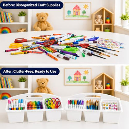 6 Pack Classroom Caddy with Handle, 6 Compartment (White) - color: White