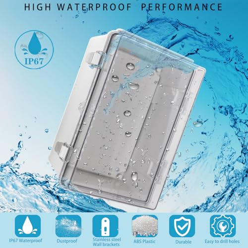 Outdoor Waterproof Electrical Box Junction Box Weatherproof IP67 ABS Plastic Enclosure Switch Router Project Box Electronics Enclosure with Mounting Plate Wall Bracket Clear 11.8"x7.9"x6.7" - color: Clear, size: 11.8" x 7.9" x 6.7"