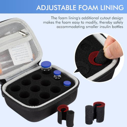 Peptide Case for Fridge, 12 Slots Insulin Vial Protector Organizer Bag, Peptide Vial Storage Case for 1ml 3ml 5ml 10ml Vials, Diabetes Insulin Carrying Case - size: Black-12 Slots