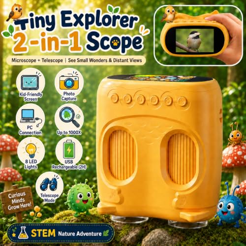 1000X Microscope for Kids, 2-in-1 Kids Microscope Telescope with 2.0" Digital Screen, Handheld Microscope, Science Kits, STEM Toys Birthday Gifts for 4 5 6 7 8 9 10 12 Year Old Girls Boys (Blue) - color: Blue