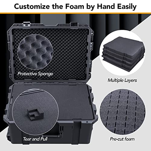 Lykus HC-6030 Large Waterproof Hard Case with Wheels and Customizable Foam, Interior Size 23.5x16.8x10.7 inch, Suitable for large electronic equipment and more - size: HC-6030