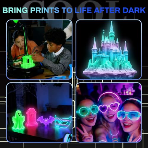 Glow in The Dark PLA+ 3D Printer Filament Bundle 1.75 mm, Stronger Lighting Effect for Beginner, Glow Filament Multicolor for 3D Printers, 4 Spools 250g Each - Green, Red, Purple, Rainbow2 - color: Green/Red/Purple/Rainbow2