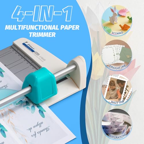 4-in-1 Portable Rotary Paper Cutter for Crafting, 12 Inch Cutting Length