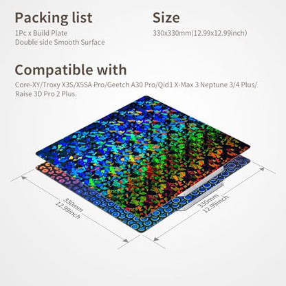 330x330mm Double-Sides Smooth Neptune 3 Plus/4 Plus Build Plate Spring Steel PEK+PEC Sheet for Qid1 X Max 3/A30/ A30 Pro,Tronxy X3S/X5S Pro,Flsn Core-XY/Raise MAX3 Pro 2/Pro 2 Plus 3D Printer - size: 330x300mm
