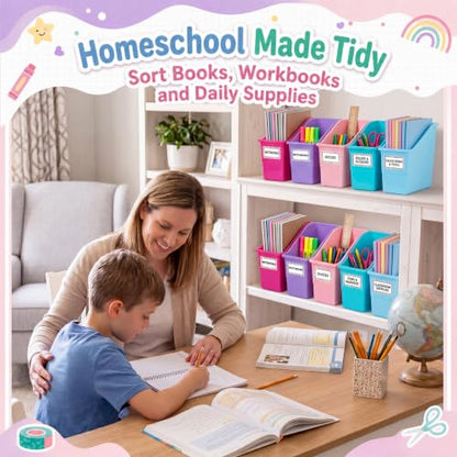 Blosssound Book Bins for Classroom Library, 6 Set, Purple Pastel - color: Purple Pastel