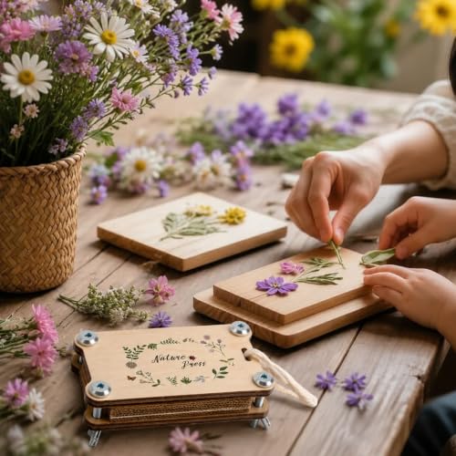 Mini Flower Press Kit, Flower Press Keychain Portable, Plant Press for Pressed Flowers, Flower Press Kit for Metal Art, Scrapbooking, Journaling, DIY Crafts, Nature Travel Flower Preservation Tool