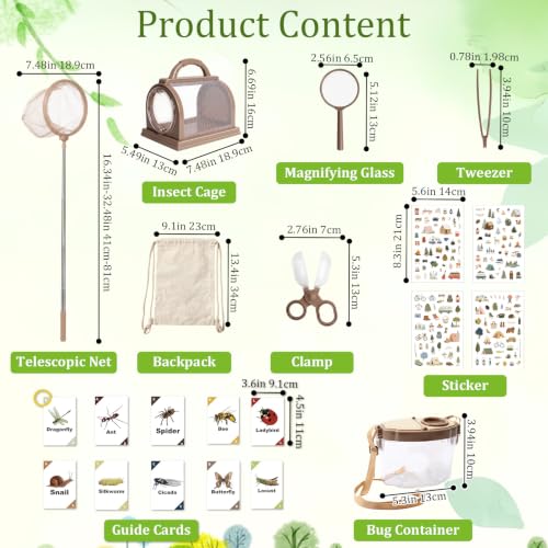 9 Pcs Bug Catcher for Kids, Outdoor Kids Explorer Kit with Magnifying Glass Butterfly Backpack & 6 Bug Catching Accessories, Outdoor Explorer Kit Nature Exploration Toys STEM Gift for Boys Girls 3-12