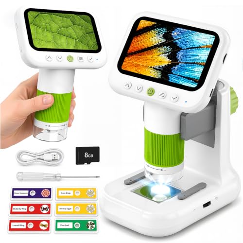Kids Microscope with 1080P 4.3" Screen, 2-in-1 Desktop/Handheld Microscope