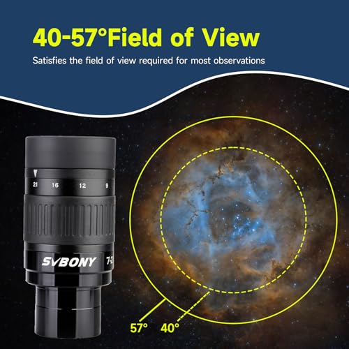 SVBONY SV135 Zoom Eyepiece, Zoom 7 to 21mm 1.25 Inch Telescope Eyepiece, Telescope Accessories for Astronomic Visual Observation (40-57°) - size: 40-57°