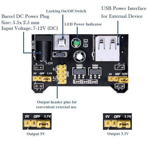 5pcs 3.3V 5V Power Supply Module for MB102 102 Prototype Breadboard DC 6.5-12V or USB Power Supply Module