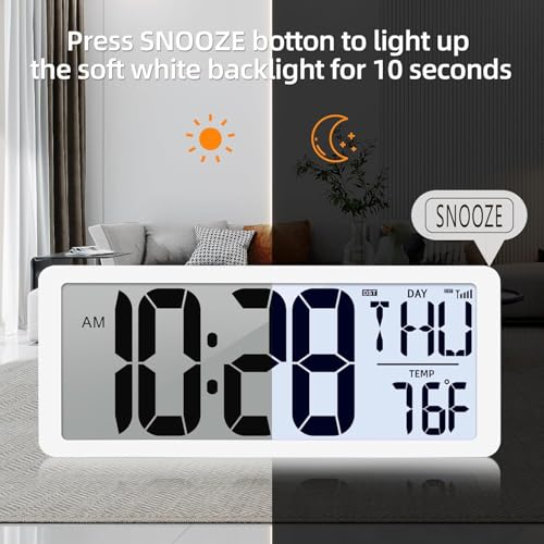 Atomic Clock with Backlight 15.0" Digital Wall Clock Battery Operated Atomic Wall Clock Digital Alarm Clock with Day Date & Temperature for Wall Office Bedroom Living Room - size: 15.0" Atomic Clock with Backlight