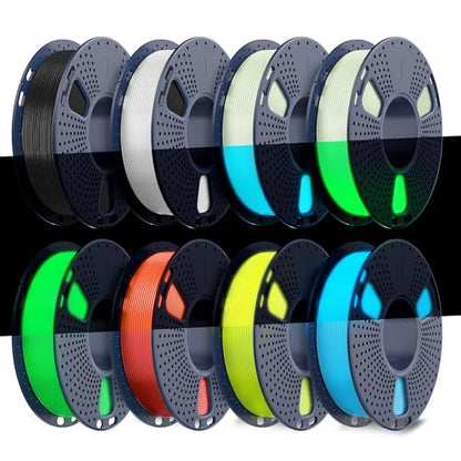 TECBEARS Glow in The Dark PLA Filament, Neatly Wound Luminous PLA 3D Printer Filament Bundle, 250g/Spool, 2 Spool of PLA Black/White and 6 Spools of Glowing PLA Blue/Green/Red/Yellow - color: Black, White, Glow (Blue, Green, Red, Yellow, White to Blue, Wh