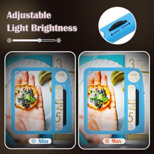 5X 10X Full Page Magnifying Glass for Reading, Rechargeable with 48 Adjustable LED Lights & 3 Light Modes, Comfort-Grip & Lightweight Handheld Magnifier for Seniors, Reading Aid, Low Vision(Blue) - color: Blue
