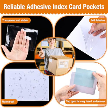 40 PCS Index Card Pockets, Self Adhesive Card Pockets 3"X5" with Top Open, Clear Label Pockets for Storage Bins, Plastic Labels Holders for Organizing, Loading, Drawer,Library Card, Totes (3"X5") - size: 3"X5"
