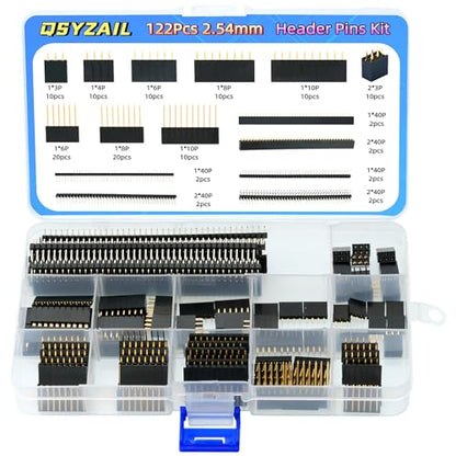 122 Pcs 2.54mm Female Header Pins Kit 3 4 6 8 10 40 Pin PCB Board Connector Compatible with for Arduino DIY Prototyping