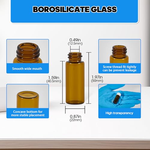 12PCS 10ml Amber Glass Small Vials with White Screw Caps & Plastic Stoppers - color: AMBER, size: 10ml