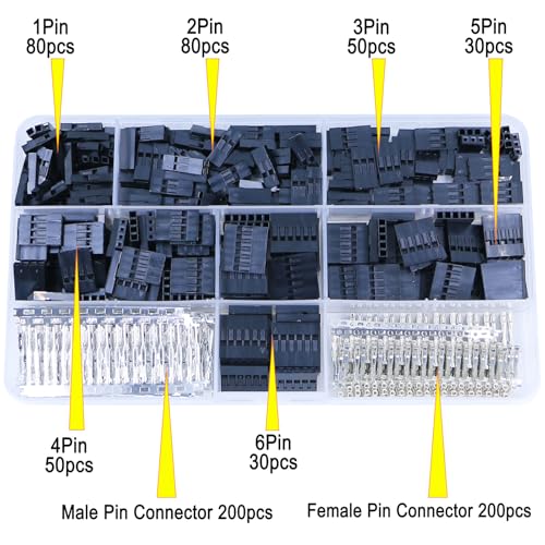 Jumper Wire Connector Kit for Dupont 2.54mm 1/2/3/4/5/6P Connector Housing Male/Female Pin Connector 26AWG Colored Wire Suitable for Electronic Products (Terminal Set 720 pcs) - style: Terminal Set 720 pcs