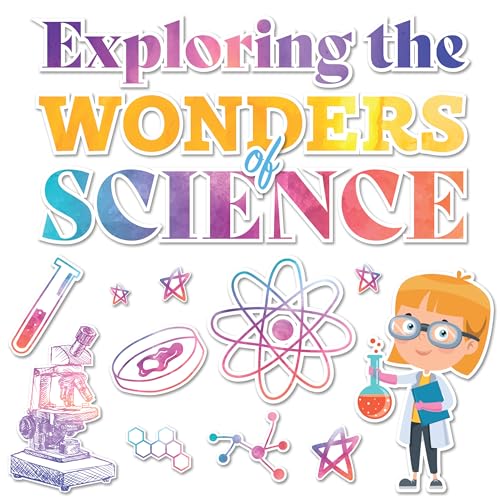 Decorably 17 Pcs Cutouts Inspirational Science Bulletin Board Decorations Set with Borders - Gloss-Laminated Cardstock for Classroom Decor, School Hallways, Education Centers, Homeschool