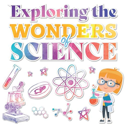 Decorably 17 Pcs Cutouts Inspirational Science Bulletin Board Decorations Set with Borders - Gloss-Laminated Cardstock for Classroom Decor, School Hallways, Education Centers, Homeschool