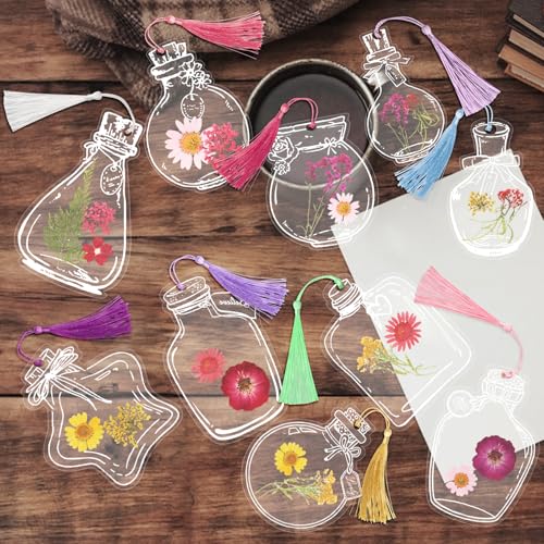 Bookmark Making Kit, Kaluofan 103PCS Transparent Dried Flower Bookmark Kit for School, Come with Dried Flowers Tassels and Tweezer - color: L000, size: 100PCS