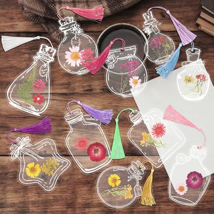 Bookmark Making Kit, Kaluofan 103PCS Transparent Dried Flower Bookmark Kit for School, Come with Dried Flowers Tassels and Tweezer - color: L000, size: 100PCS