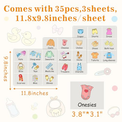 Dresser Picture Labels for Kids Drawers Baby Clothes Organizer Stickers - color: Clothing Label