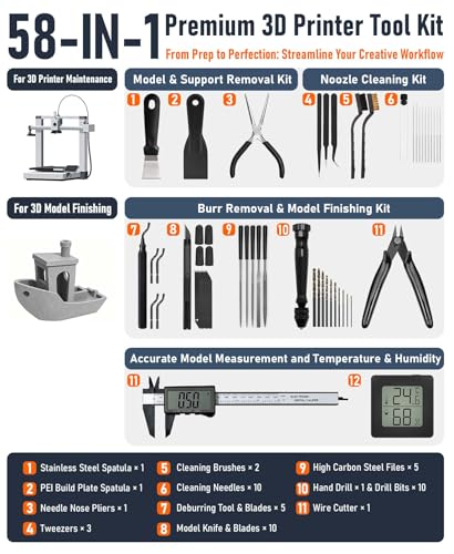 3D Printer Tools Kit, Quality 3D Printing Tool Kit for Model Measuring/Finishing/Deburring/Drilling, 3D Printer Accessories for All FDM/SLA Printers Removing Support, Cutting Filament - color: Measuring