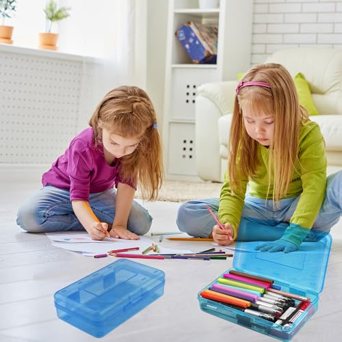 Pencil Box, Clear Pencil Case, Large Capacity Plastic Hard Pencils Case Crayon Box with Snap-Tight Lid Stackable for Kids Adult Student Pens Pencils School Supplies Storage Office Supplies, Blue - color: Blue