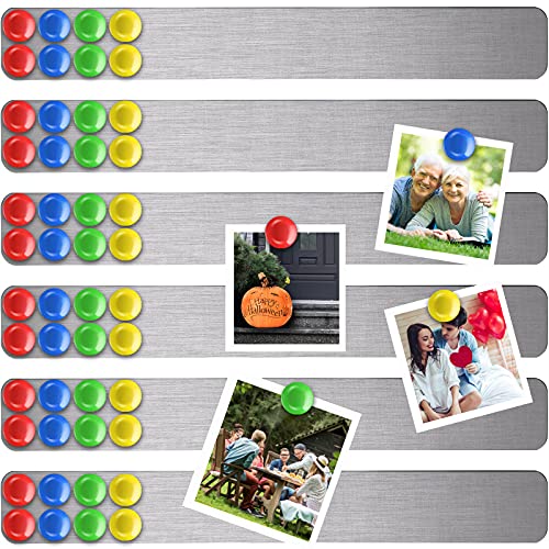 Outus 6 Pcs Magnetic Bulletin Board Strip 15" x 2" with 48 Magnets, Silver - color: Silver