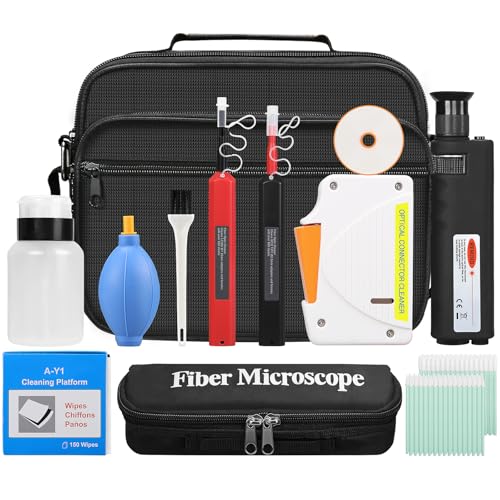 13 in 1 Fiber Optic Cleaning Tool kit with 400x Optical Fiber Microscope SC/LC Cleaning Pen 2.5mm 1.25mm Interface Cleaning Box with Replace core Fiber Optic Cleaner kit FTTH Clean Tool Kit